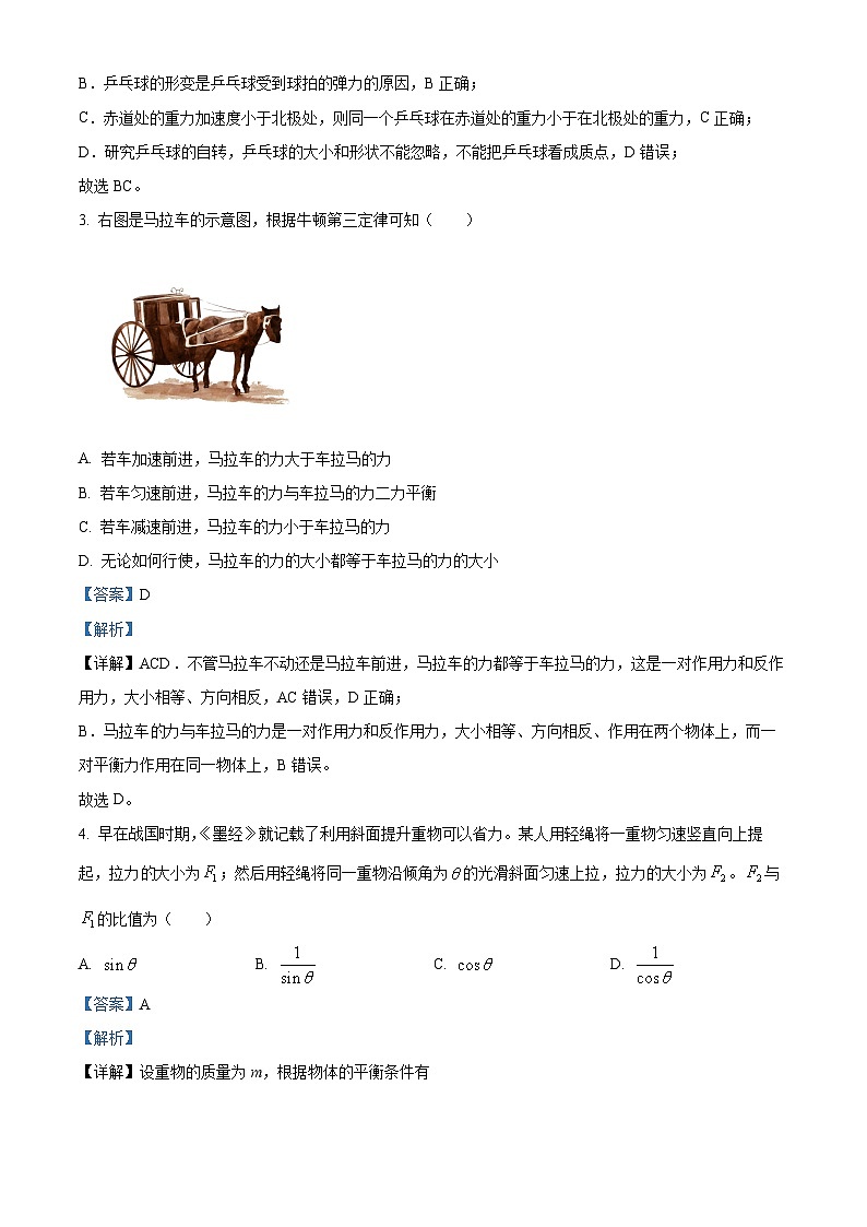 湖南省长沙市平高教育集团六校2023-2024学年高一上学期期末联考物理试卷含解析第2页