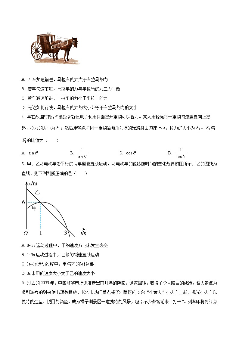 湖南省长沙市平高教育集团六校2023-2024学年高一上学期期末联考物理试卷（原卷版）第2页