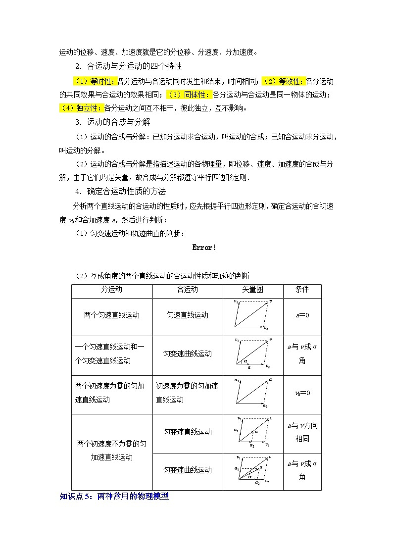 【寒假作业】人教版2019 高中物理 高一寒假提升训练第十一天：运动的合成与分解-练习02