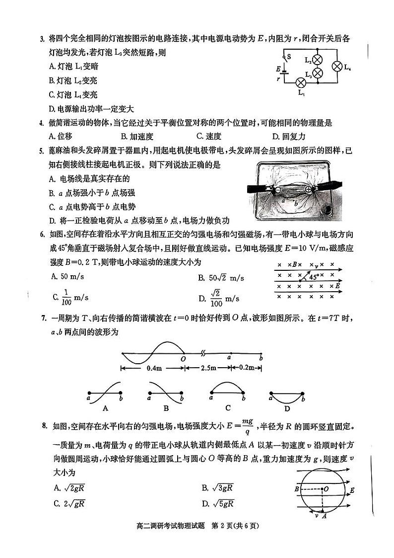 2024成都高二上学期期末考试物理PDF版含答案第2页