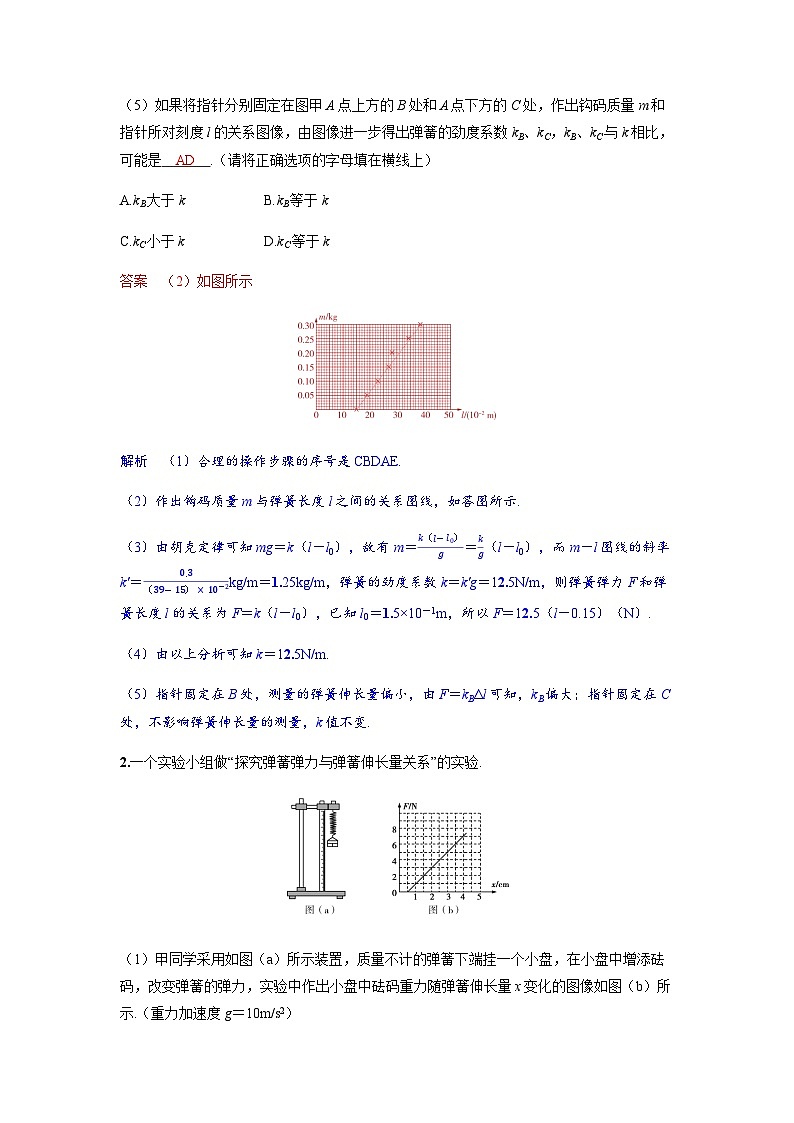 备考2024届高考物理一轮复习分层练习第二章相互作用实验二探究弹簧弹力与形变量的关系02