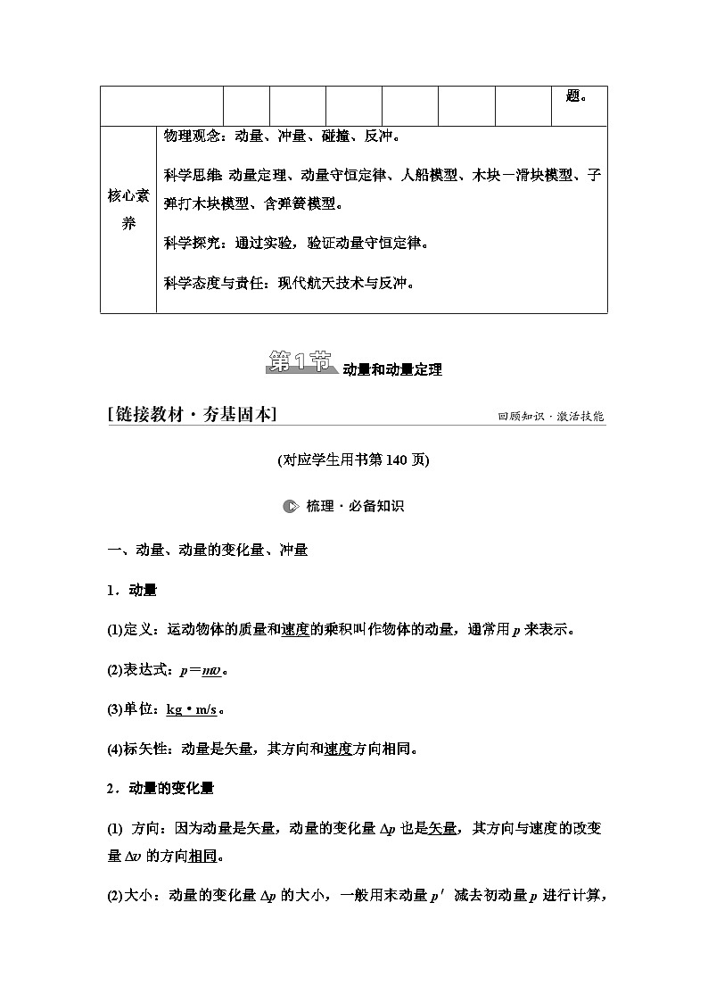 江苏版高考物理一轮复习第6章第1节动量和动量定理课时学案02