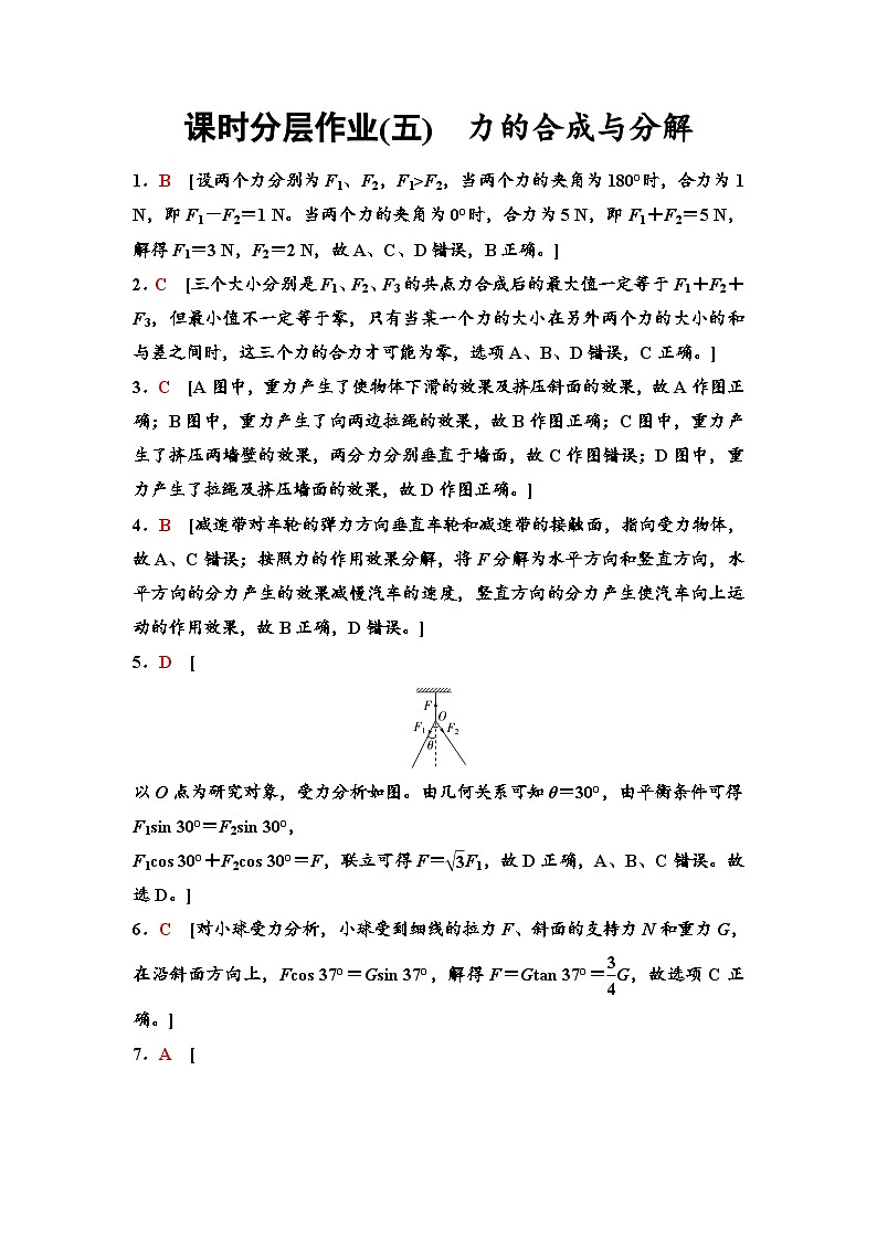 江苏版高考物理一轮复习课时分层作业5力的合成与分解含答案01
