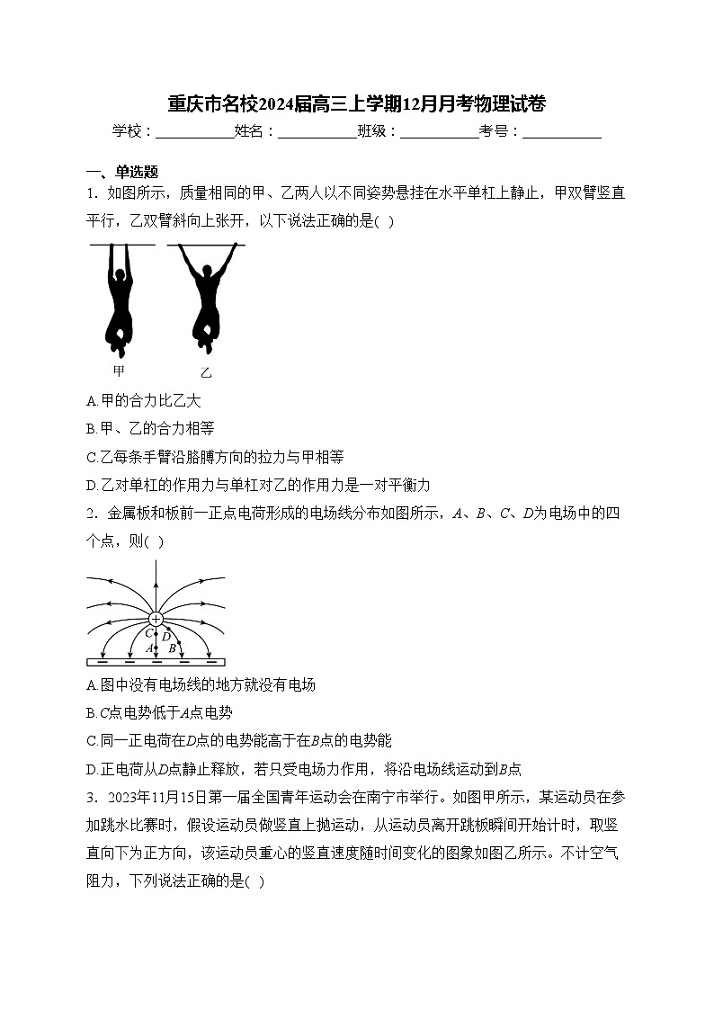 重庆市名校2024届高三上学期12月月考物理试卷(含答案)01