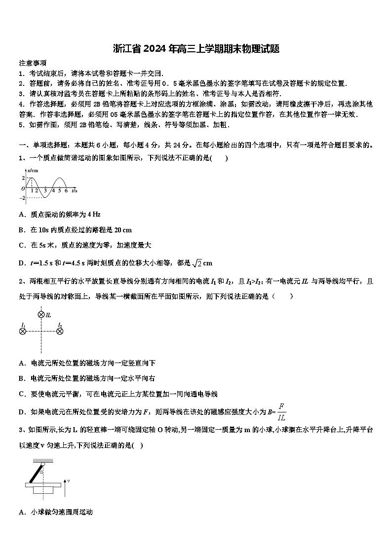 浙江省2024年高三上学期期末物理试题第1页