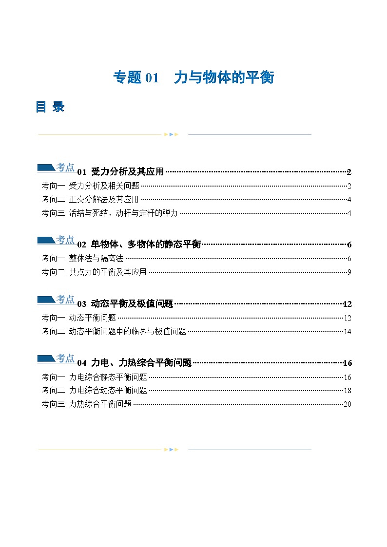 专题01 力与物体的平衡（练习）（原卷版）第1页