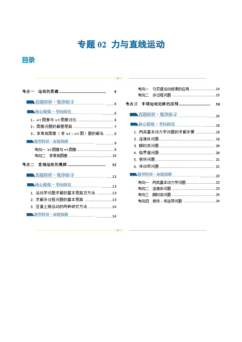 专题02+力与直线运动（讲义）-2024年高考物理二轮复习讲练测（新教材新高考）01