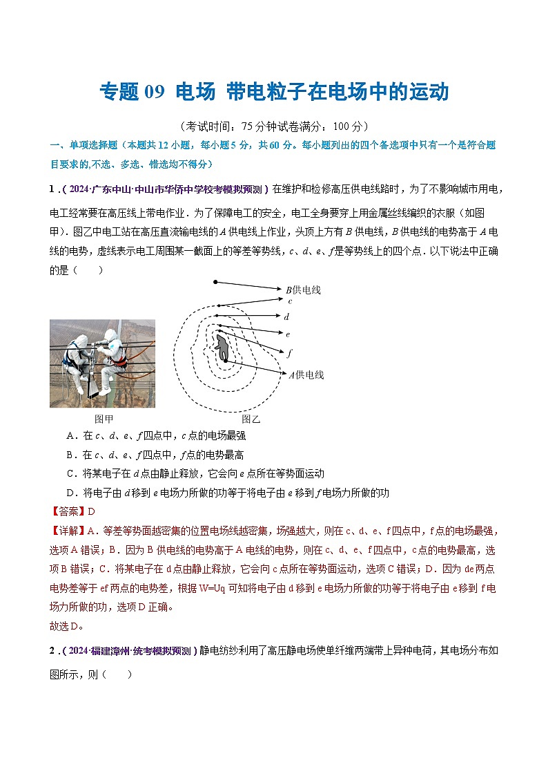 专题09 电场 带电粒子在电场中的运动（测试）（解析版）第1页