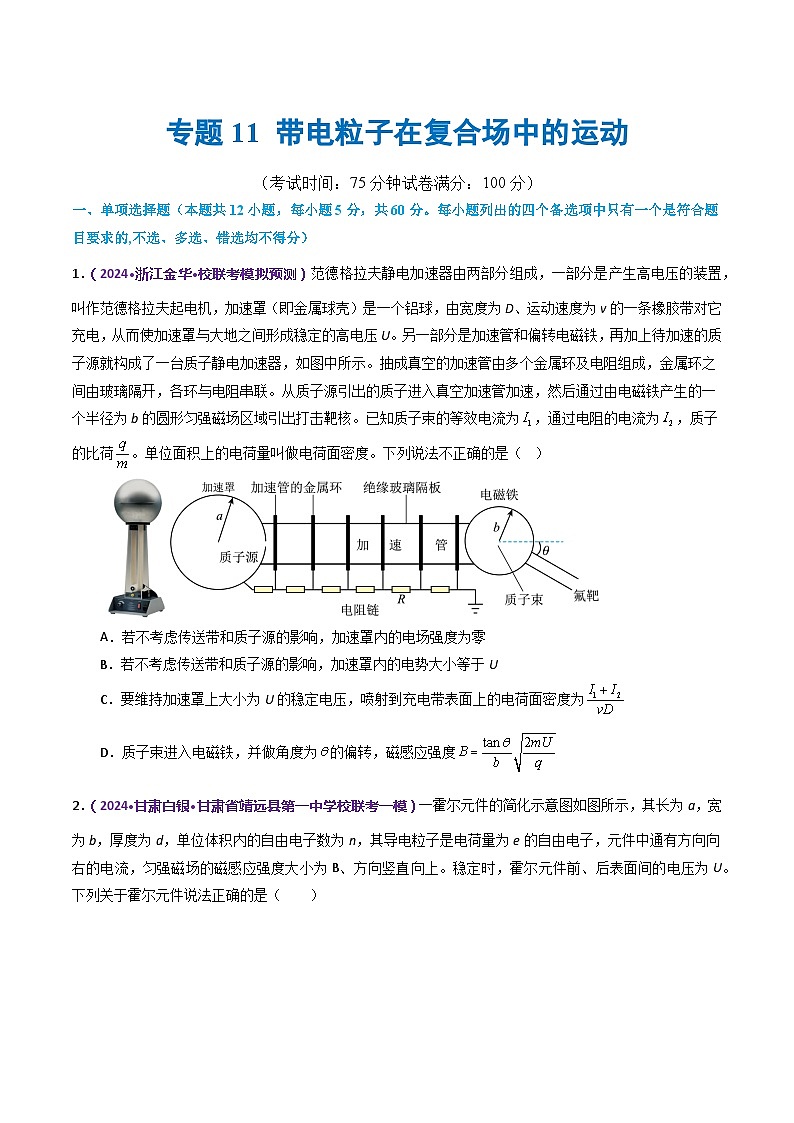 专题11 带电粒子在复合场中的运动（测试）（原卷版）第1页