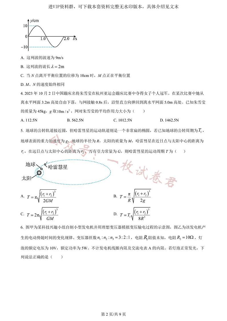 山东省潍坊市2024届高三上学期期末考试物理02