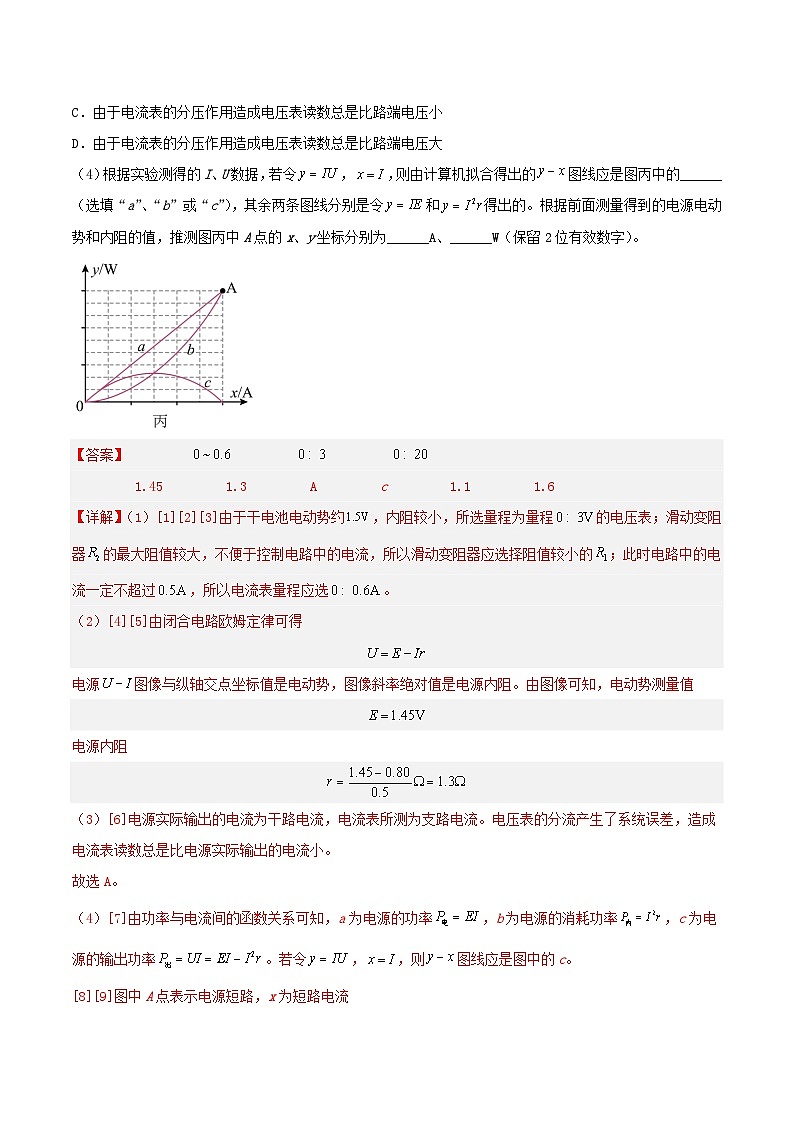 人教版高中必修三+第十二章+第3节《实验：电池电动势和内阻的测量》分层练习（解析版）第2页