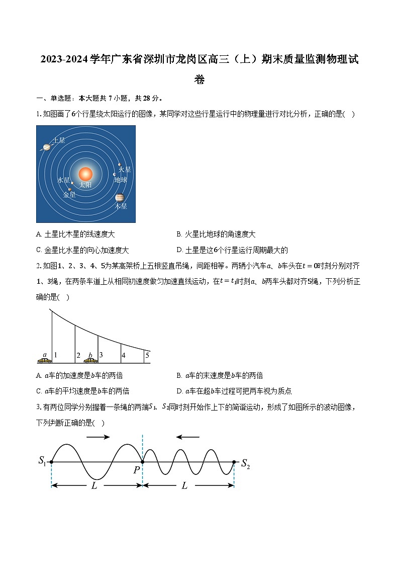 2023-2024学年广东省深圳市龙岗区高三（上）期末质量监测物理试卷（含解析）01