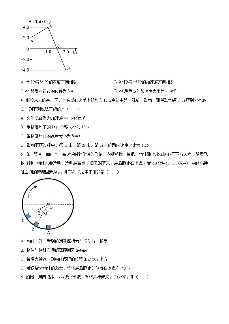 2023-2024学年河北省邯郸市魏县高一上学期1月期末物理试题02