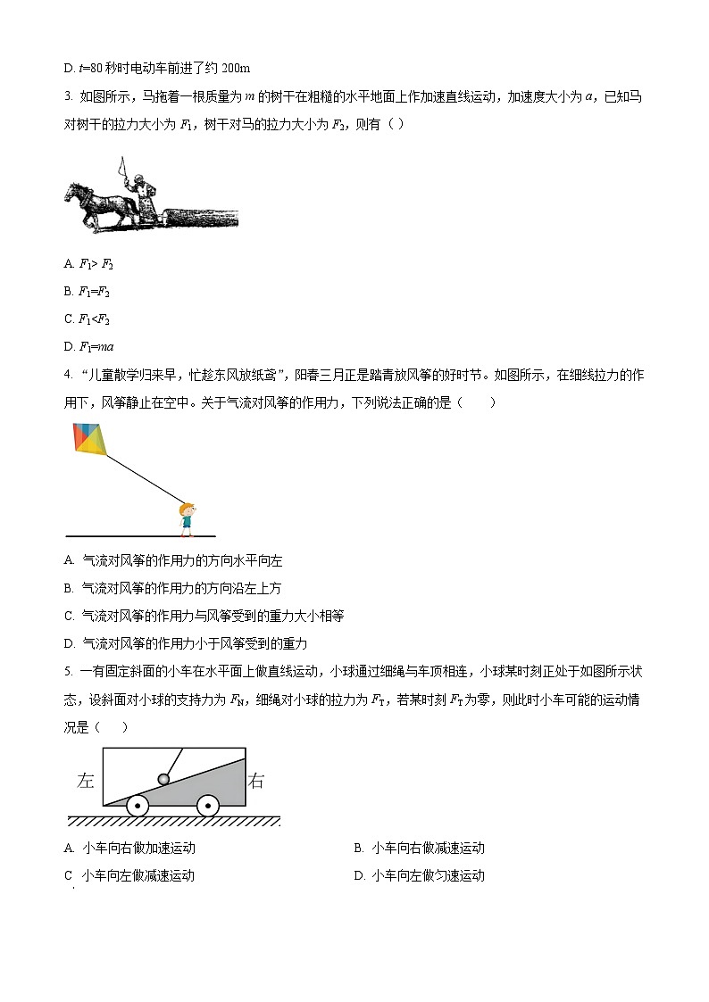 2024汕头潮阳区高一上学期期末考试物理含解析02