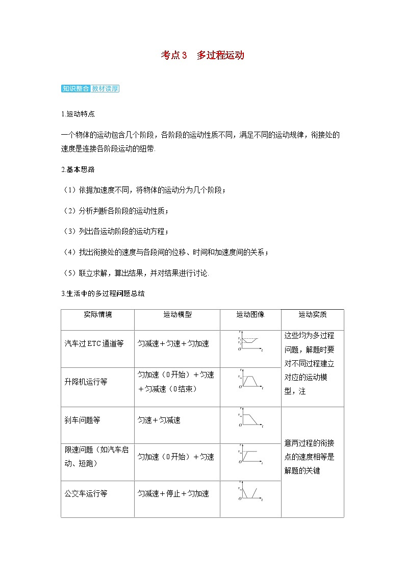 备考2024届高考物理一轮复习讲义第一章运动的描述匀变速直线运动的研究第3讲自由落体和竖直上抛运动多过程运动考点3多过程运动01