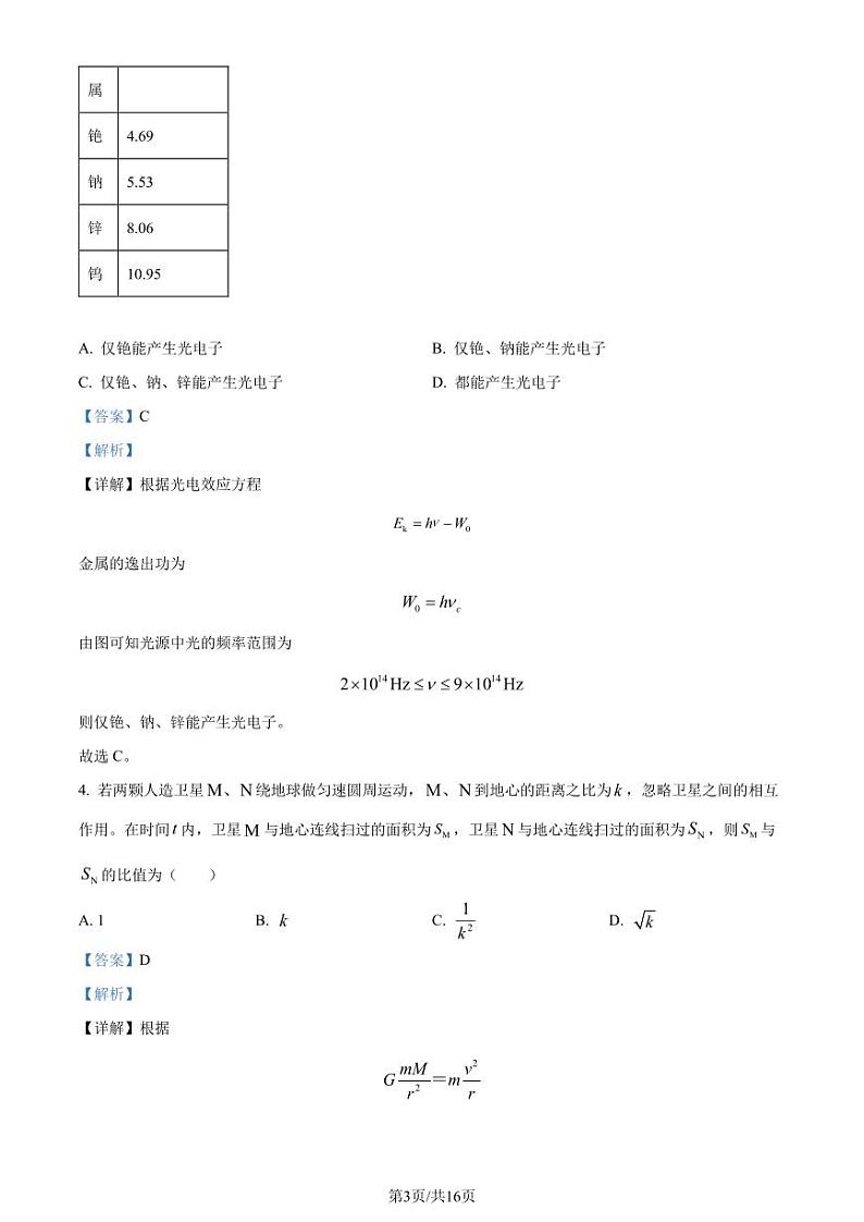 2024年1月河南省普通高等学校招生考试适应性测试物理试题（解析版）第3页
