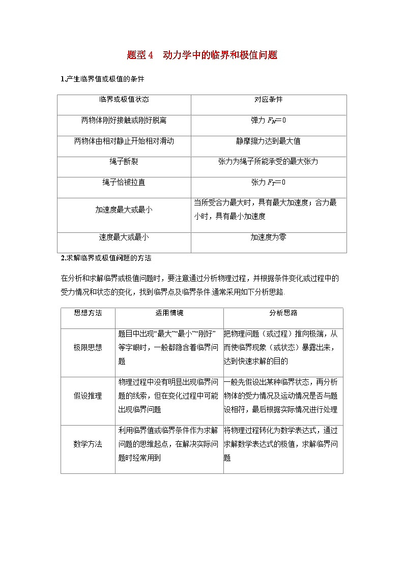 备考2024届高考物理一轮复习讲义第三章运动和力的关系专题五牛顿第二定律的综合应用题型4动力学中的临界和极值问题第1页
