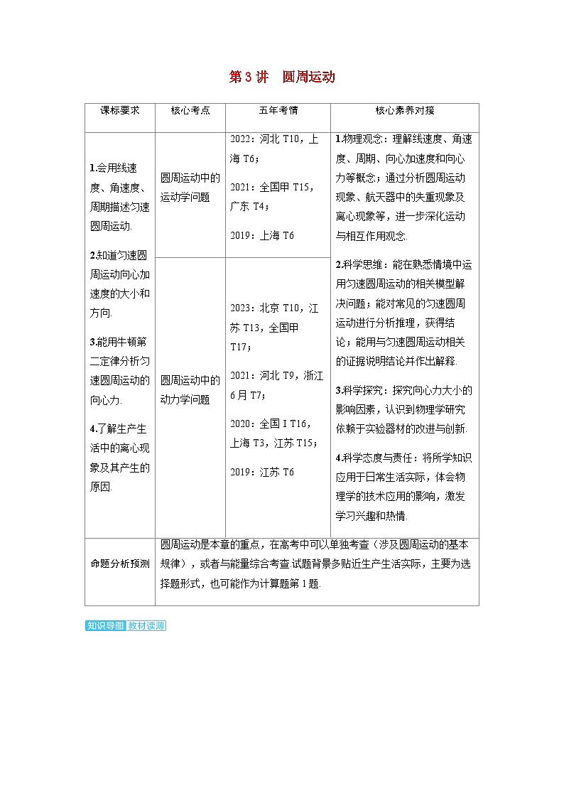 备考2024届高考物理一轮复习讲义第四章曲线运动第3讲圆周运动考点1圆周运动中的运动学问题01