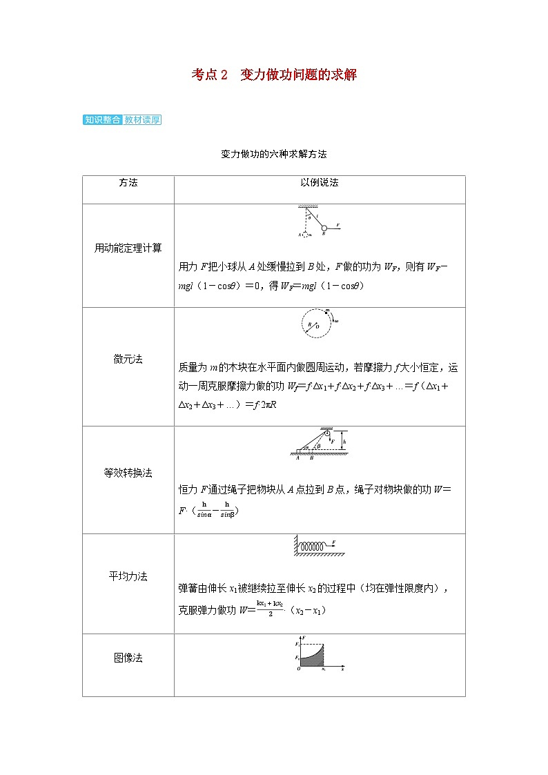 备考2024届高考物理一轮复习讲义第六章机械能第1讲功和功率考点2变力做功问题的求解第1页