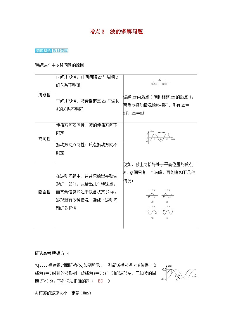 备考2024届高考物理一轮复习讲义第八章机械振动和机械波第2讲机械波考点3波的多解问题01