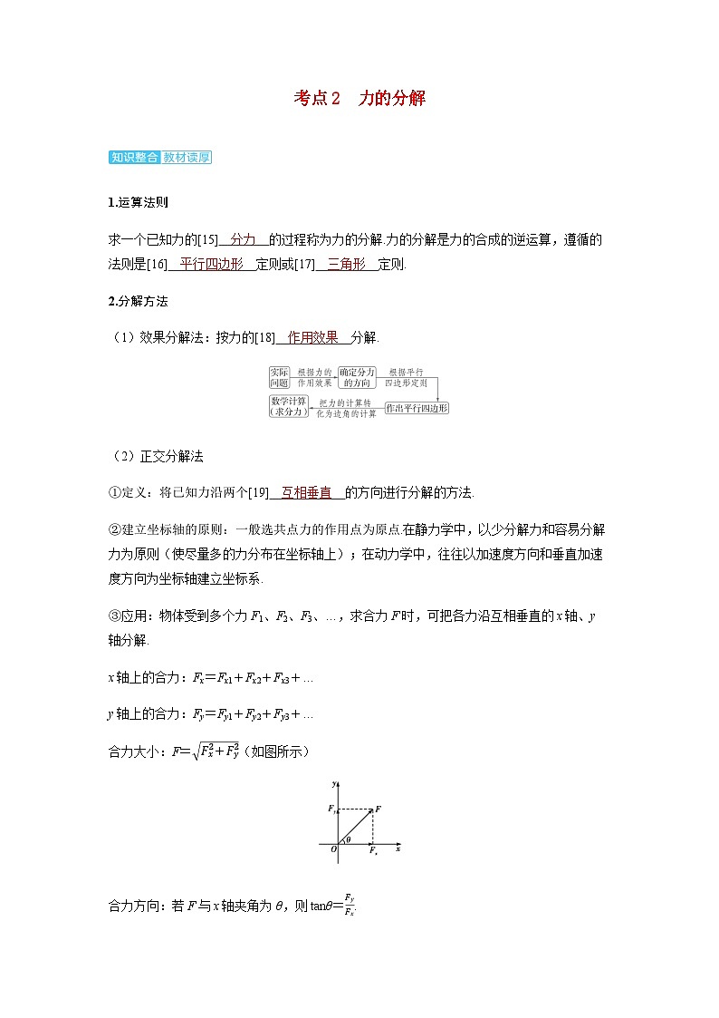 备考2024届高考物理一轮复习讲义第二章相互作用第3讲力的合成与分解考点2力的分解第1页