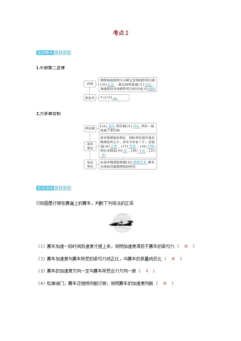 备考2024届高考物理一轮复习讲义第三章运动和力的关系第1讲牛顿运动定律的理解考点201