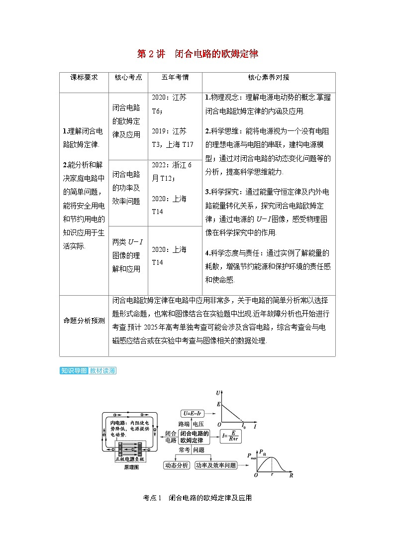 备考2024届高考物理一轮复习讲义第十章恒定电流第2讲闭合电路的欧姆定律考点1闭合电路的欧姆定律及应用第1页