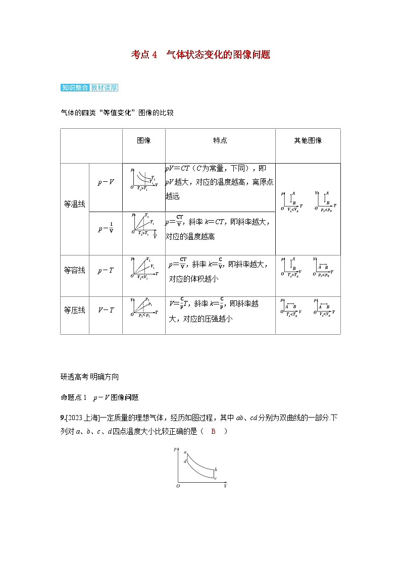 备考2024届高考物理一轮复习讲义第十五章热学第2讲固体液体和气体考点4气体状态变化的图像问题01