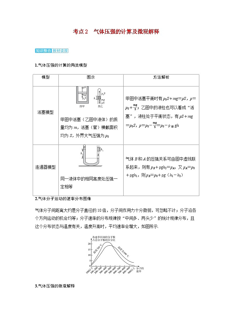 备考2024届高考物理一轮复习讲义第十五章热学第2讲固体液体和气体考点2气体压强的计算及微观解释01