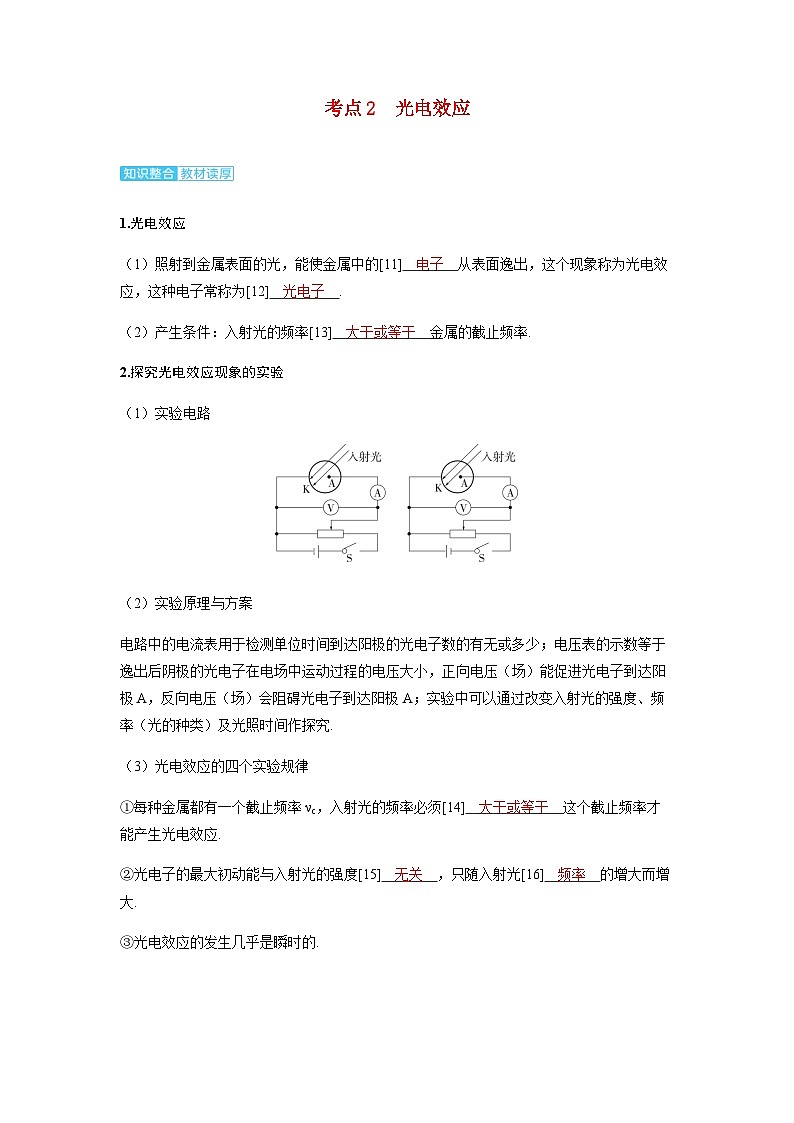 备考2024届高考物理一轮复习讲义第十六章近代物理第1讲原子结构和波粒二象性考点2光电效应第1页