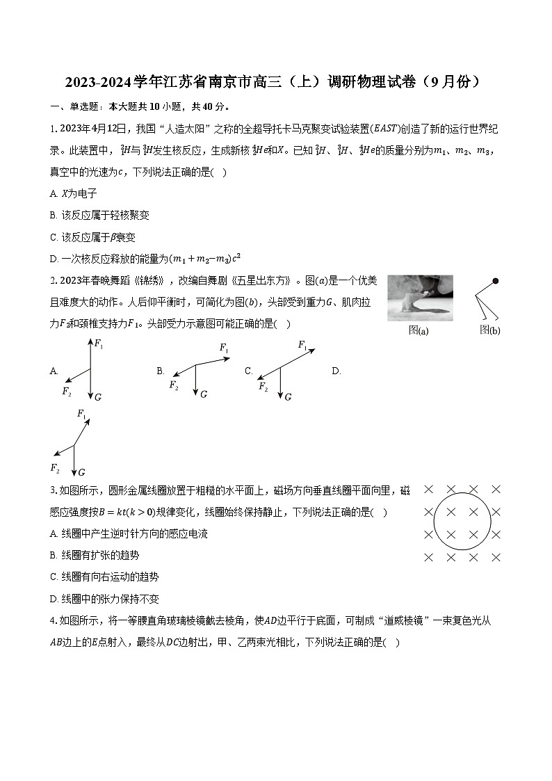 2023-2024学年江苏省南京市高三（上）调研物理试卷（9月份）（含解析）第1页