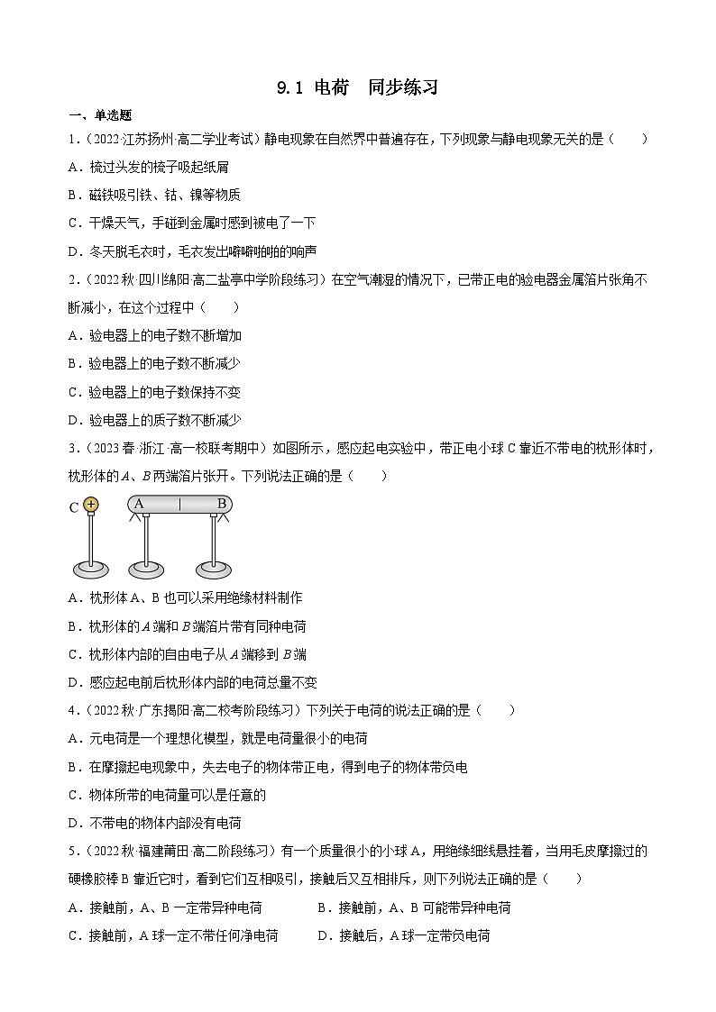 （人教版2019必修第三册）高中物理同步备课 9.1电荷(课件原卷版+解析版练习)01