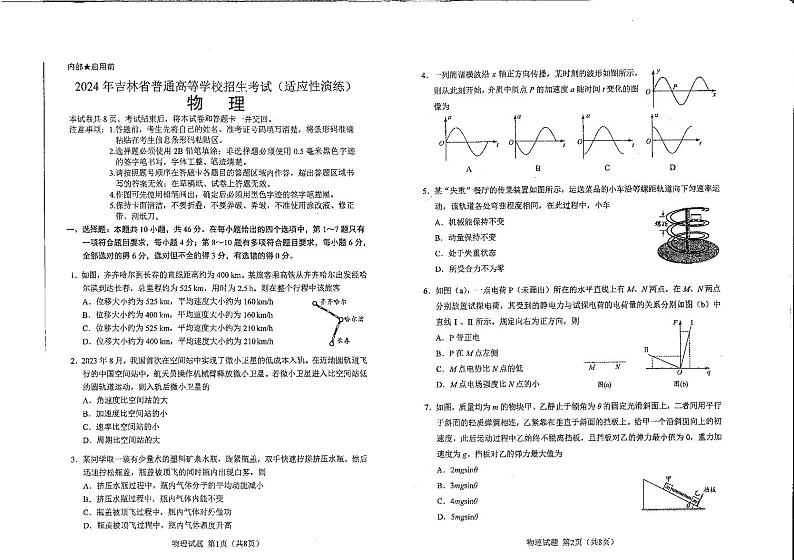 九省联考【吉林省】2024届高三01月物理试卷无答案第1页