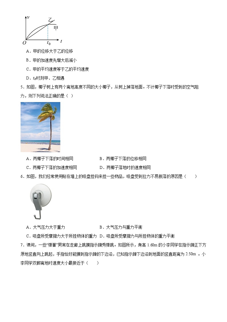 广东省广州市番禺区2023-2024学年高一上学期期末统考物理试题02