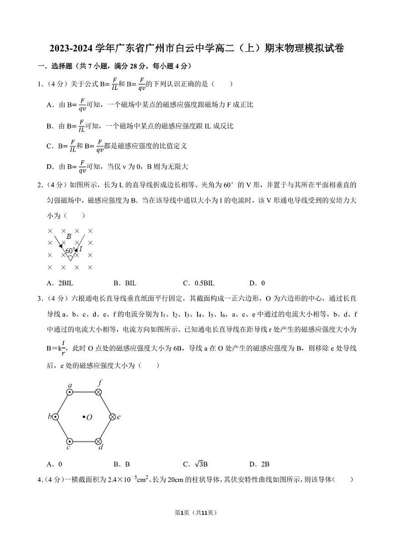 广东省广州市白云中学2023-2024学年高二上学期期末物理模拟试卷01