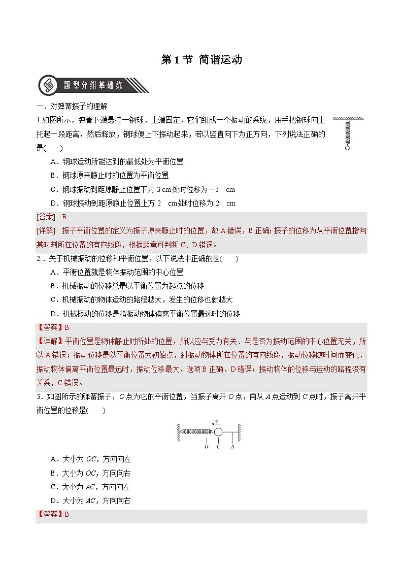 2.1 简谐运动（分层作业 ）-2024-2025学年高二物理同步备课精品课件+导学案+分层作业（人教版2019选择性必修第一册）01