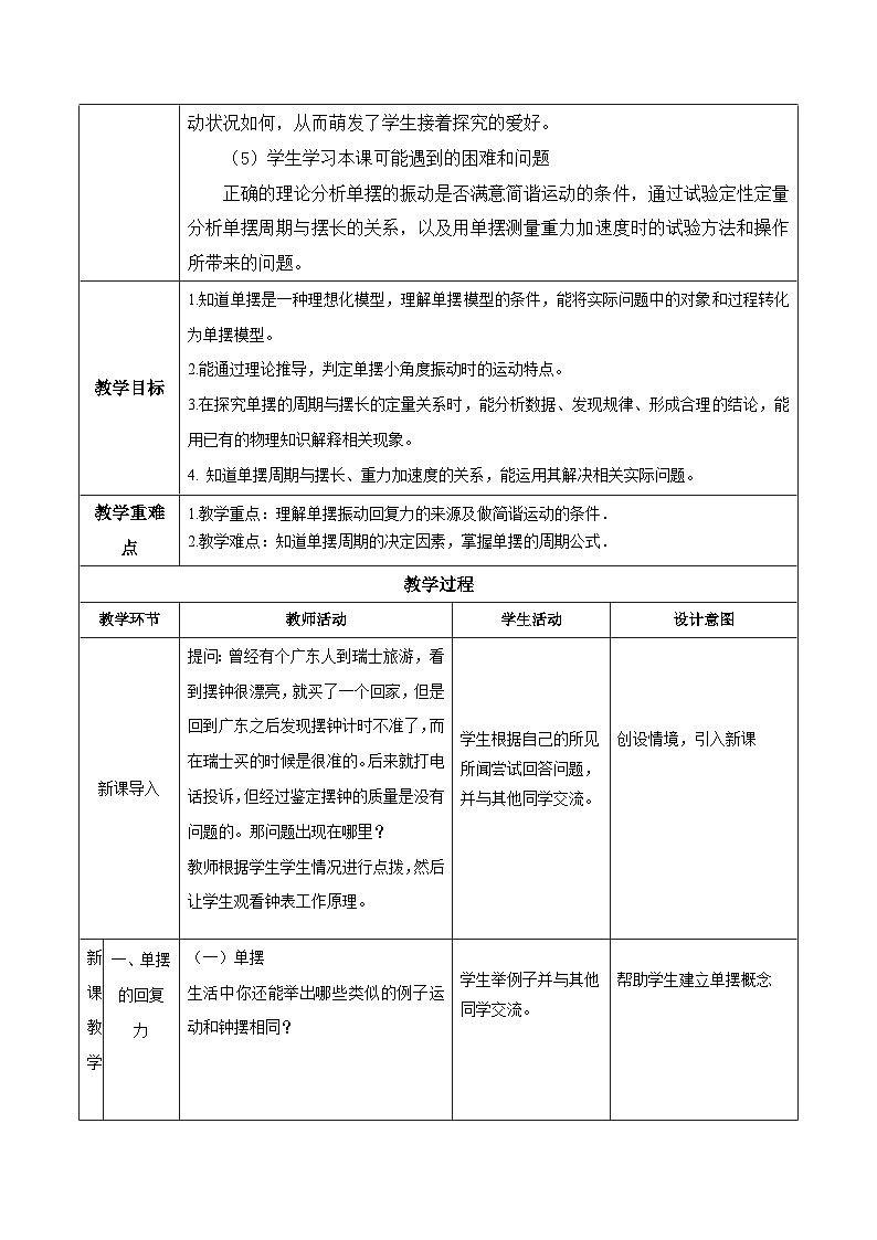 2.4 单摆（教学设计）-2024-2025学年高二物理同步备课精品课件+导学案+分层作业（人教版2019选择性必修第一册）02