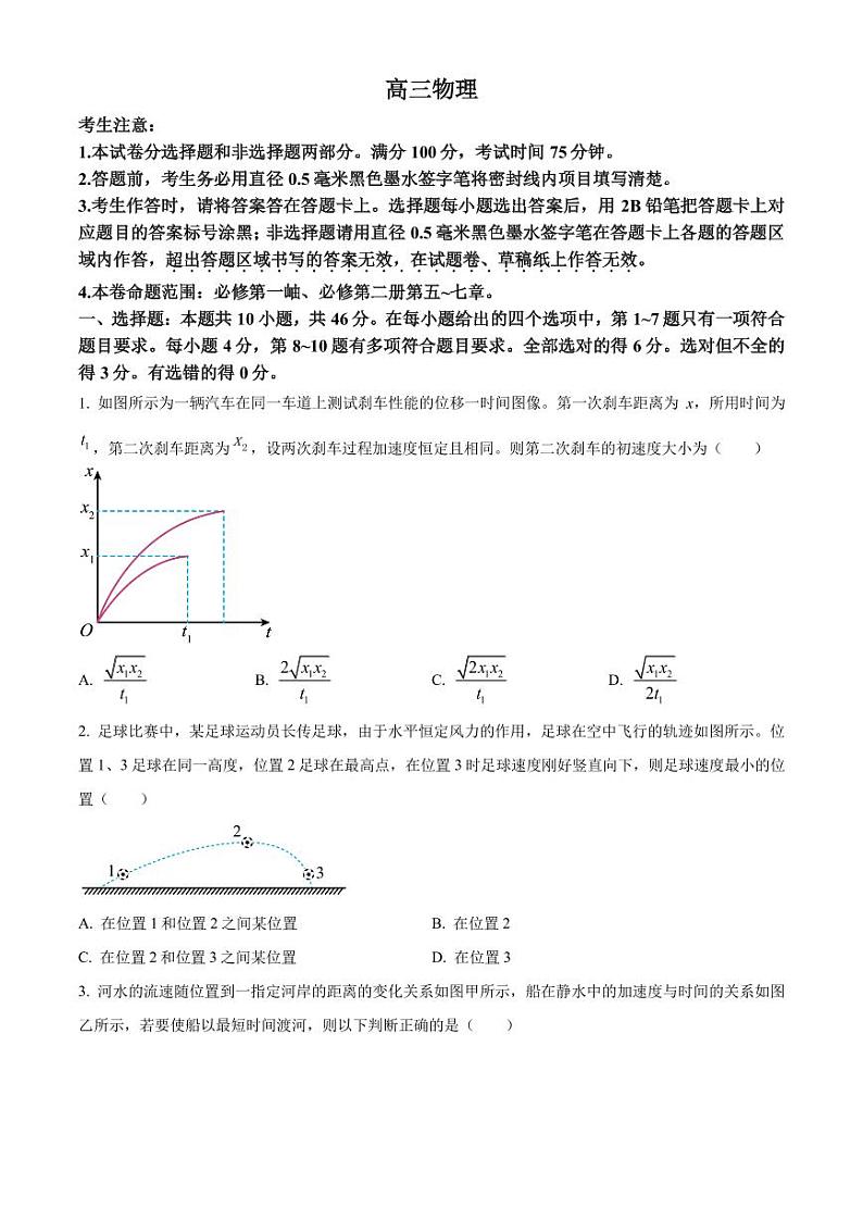 河南省部分名校2023-2024学年高三上学期9月月考物理试题01