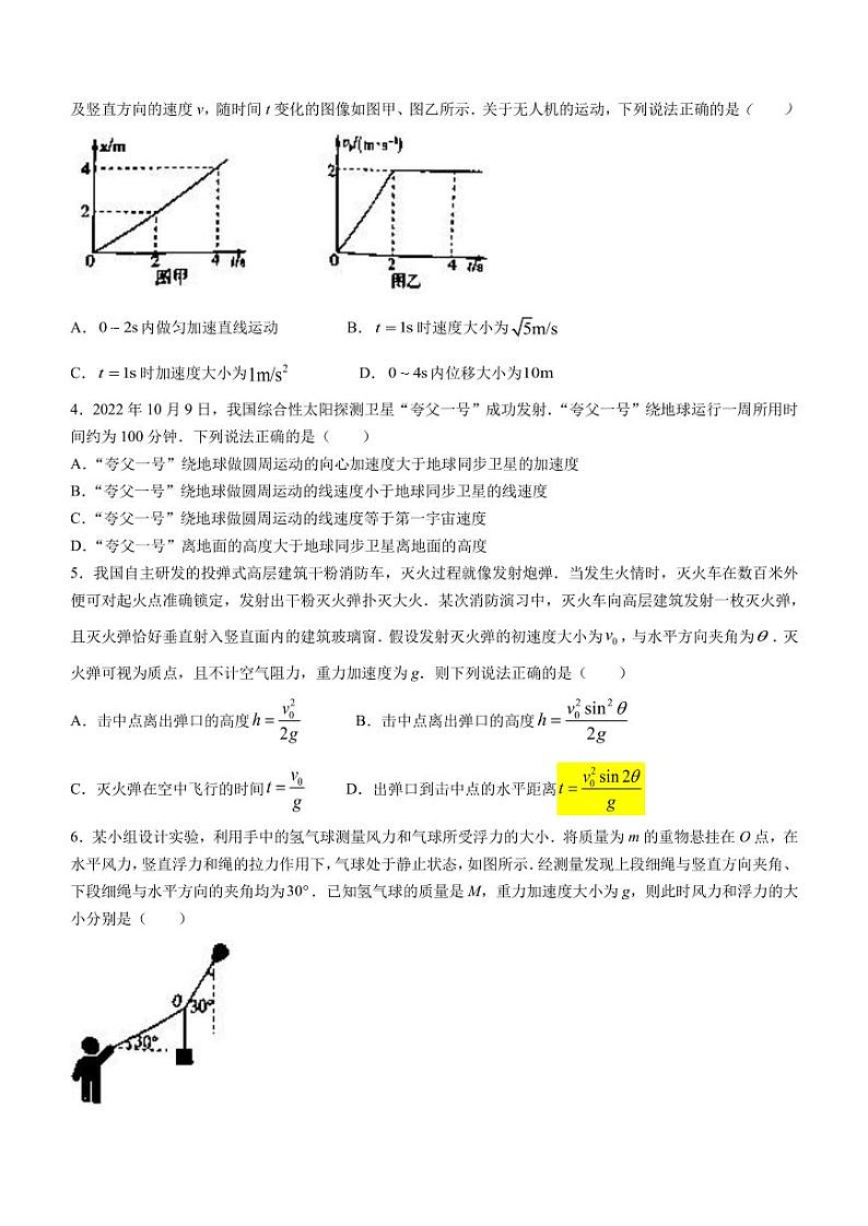 河南省普高联考2023-2024学年高三上学期测评物理试题（二）第2页