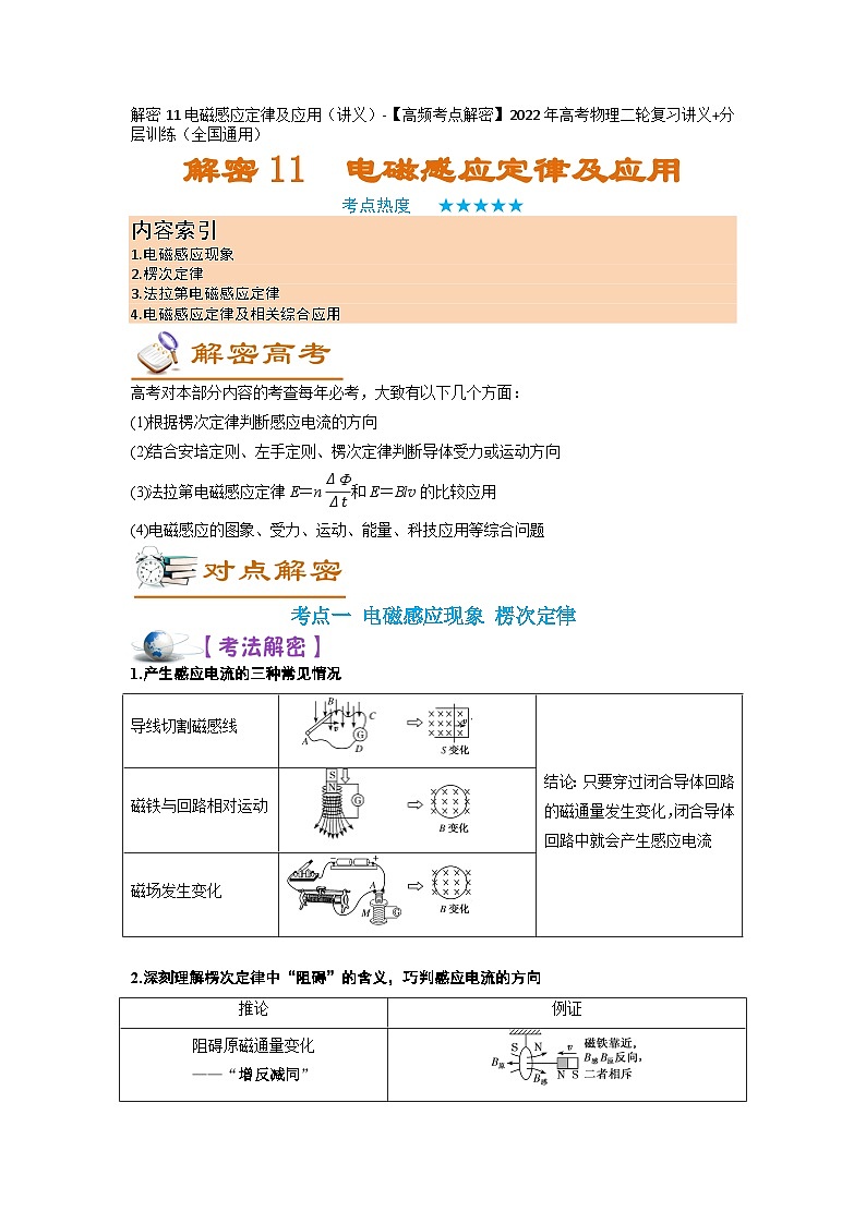 解密11电磁感应定律及应用（讲义）-【高频考点解密】2024年高考物理二轮复习讲义+分层训练（全国通用）原卷版第1页