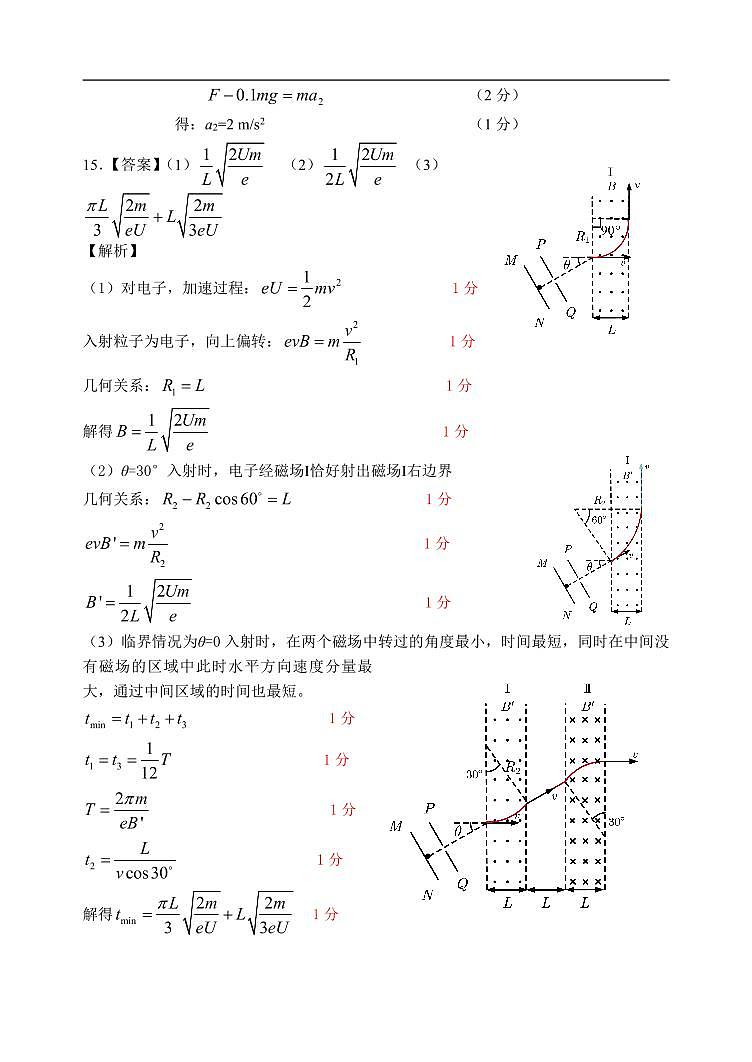 2、物理答案及评分标准：2024届高中毕业班第一次质量检测_52533第2页