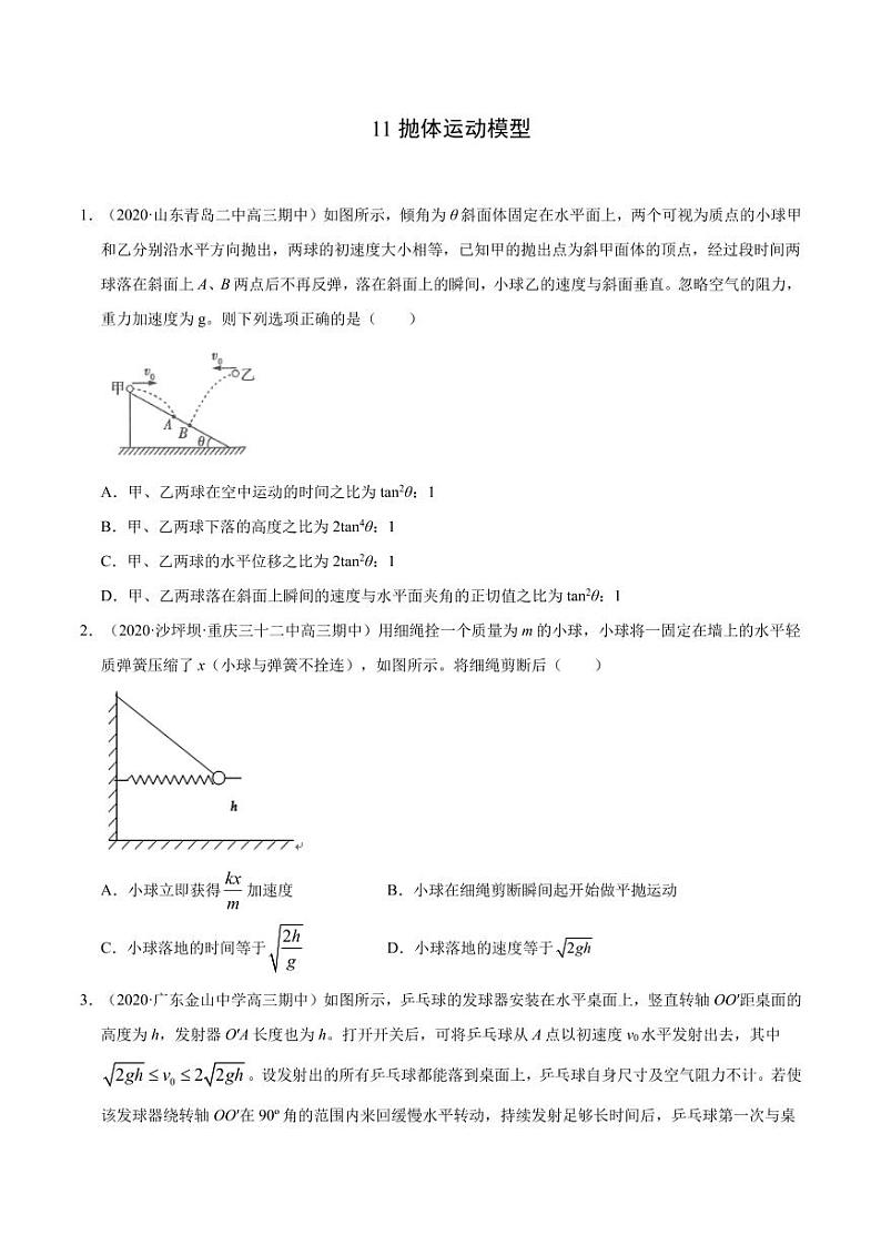 模型11抛体运动模型-2024高考物理备考专题01