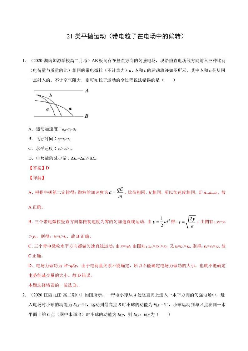 模型21类平抛运动（带电粒子在电场中的偏转）（解析版）-2024备考专题第1页