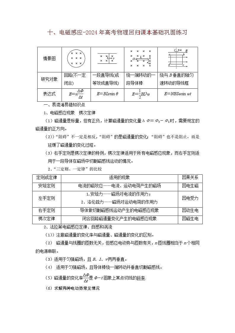 10电磁感应-2024年高考物理回归课本基础巩固练习（解析版）第1页