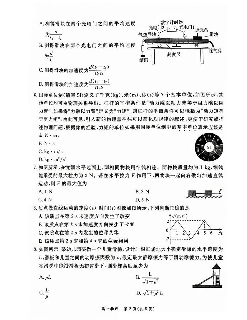 北京市东城区2023-2024学年高一上学期期末考试物理试卷02