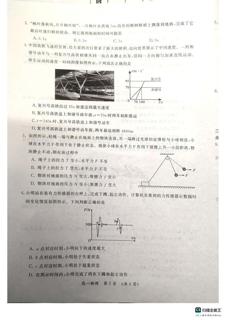 98，河南省开封市2023-2024学年高一上学期期末考试物理试卷第2页