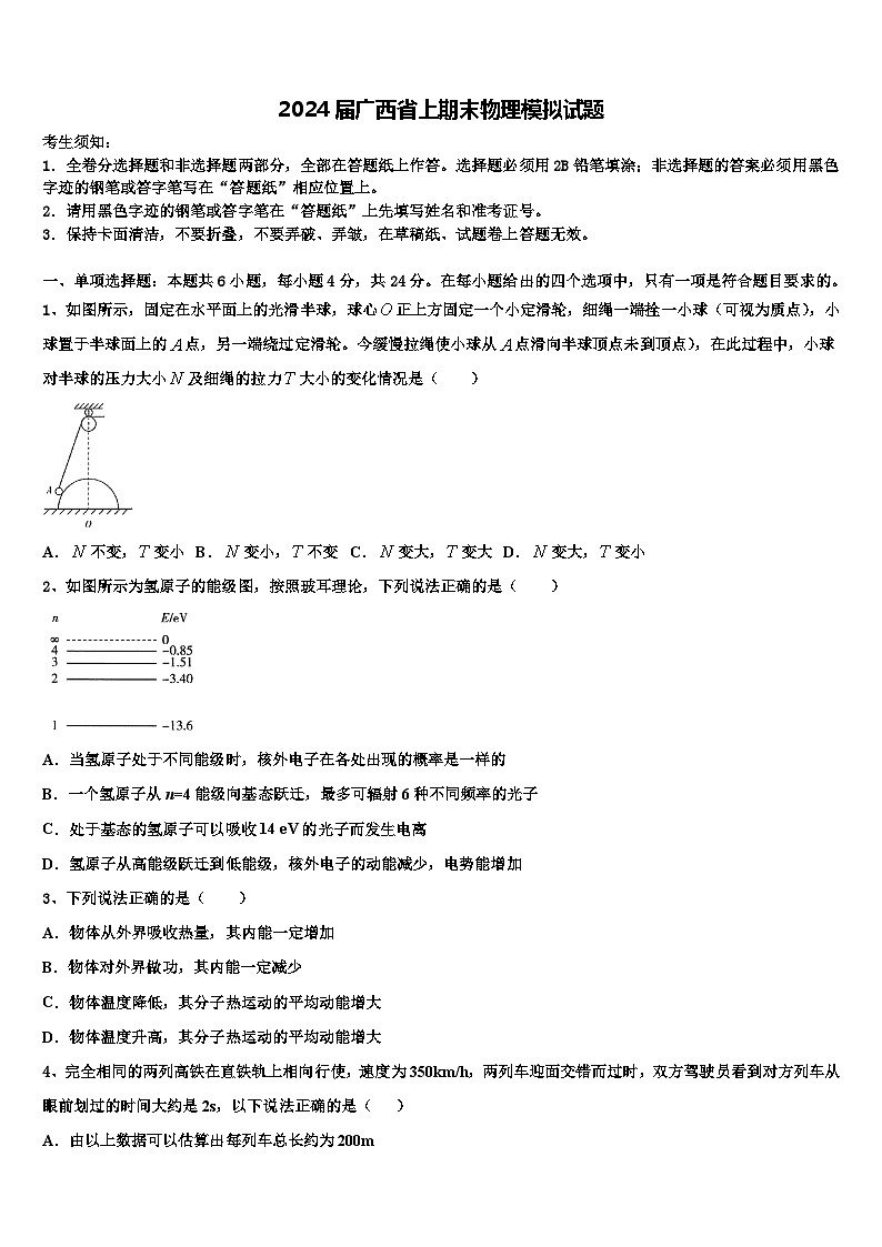 2024届广西省上期末物理模拟试题第1页