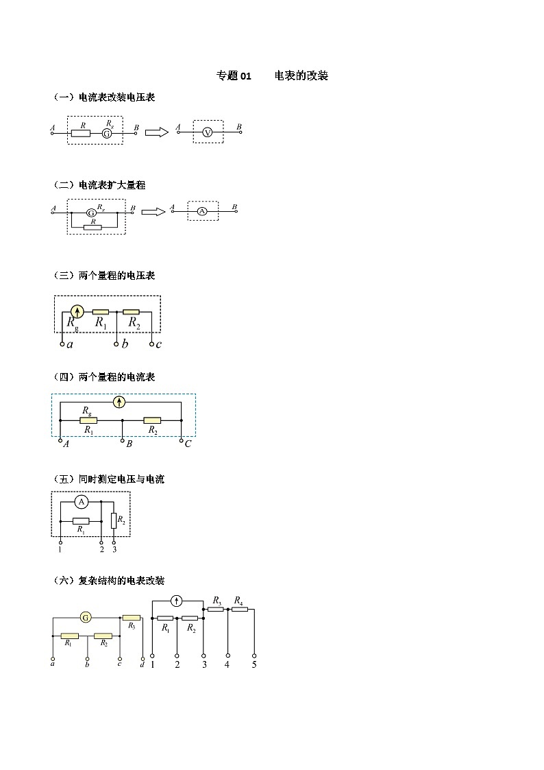 2024年高考物理电学实验专题逐个击破专题01 电表的改装01