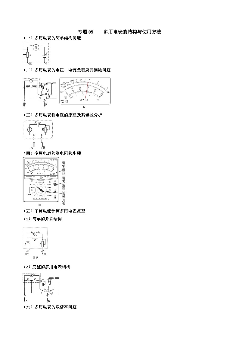 2024年高考物理电学实验专题逐个击破专题05 多用电表的结构与使用方法01