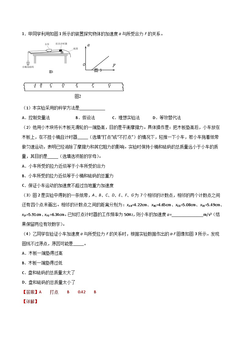 2024年高考物理力学实验专题逐个击破专题01 验证牛顿第二定律02